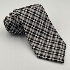 Chaps‎ Plaid Necktie Black Gray White Silk  Business Formal Mens Handmade